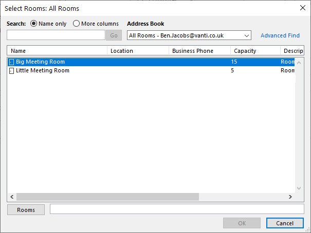 outlook select room